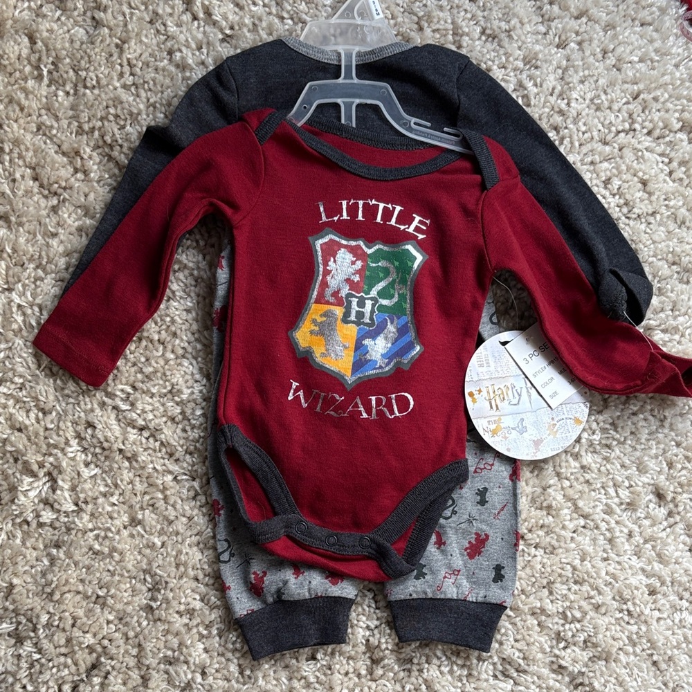 Little Wizard Kids 3 piece Bodysuits and bottoms- Burgundy and Gray